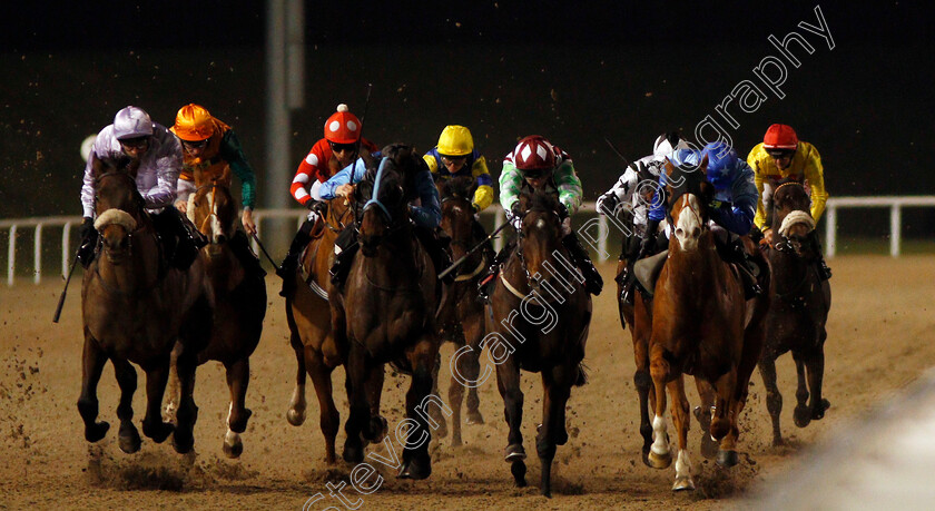 Steel-Train-0001 
 STEEL TRAIN (2nd right, Martin Harley) beats QAFFAAL (left) and SWIFT APPROVAL (right) in The Bet toteexacta At betfred.com Handicap Chelmsford 23 Nov 2017 - Pic Steven Cargill / Racingfotos.com