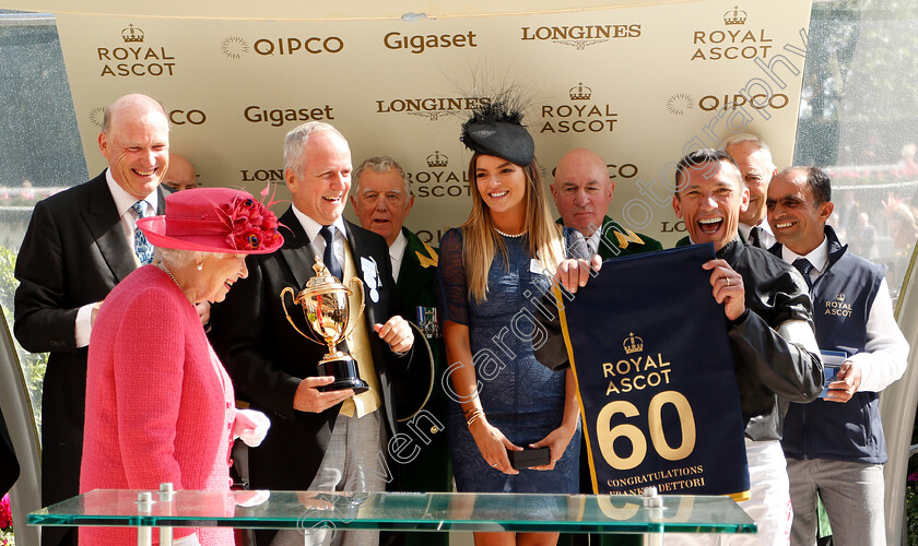 Stradivarius-0028 
 Presentation by The Queen to Frankie Dettori, John Gosden and Bjorn Nielsen after The Gold Cup
Royal Ascot 21 Jun 2018 - Pic Steven Cargill / Racingfotos.com