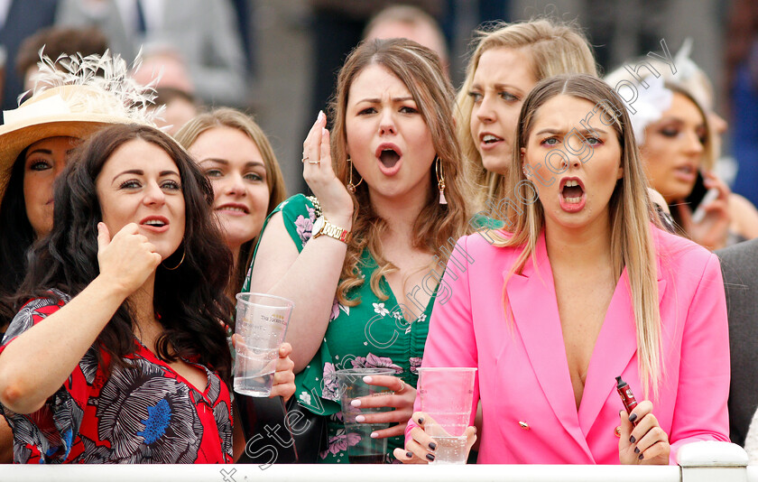 Ladies-0003 
 Ladies watching the action unfold at Aintree 13 Apr 2018 - Pic Steven Cargill / Racingfotos.com