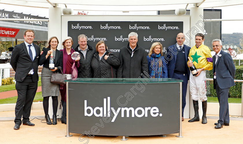 Champagne-Well-0008 
 Presentation to the Bolly Champagne Crew, Fergal O'Brien and Paddy Brennan for The Ballymore Novices Hurdle won by CHAMPAGNE WELL
Cheltenham 25 Oct 2019 - Pic Steven Cargill / Racingfotos.com