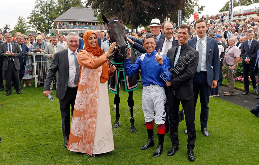 Mostahdaf-0016 
 MOSTAHDAF (Frankie Dettori) with Sheikha Hissa, Angus Gold, John Gosden, Thady Gosden and Richard Hills after The Juddmonte International Stakes
York 23 Aug 2023 - Pic Steven Cargill / Racingfotos.com