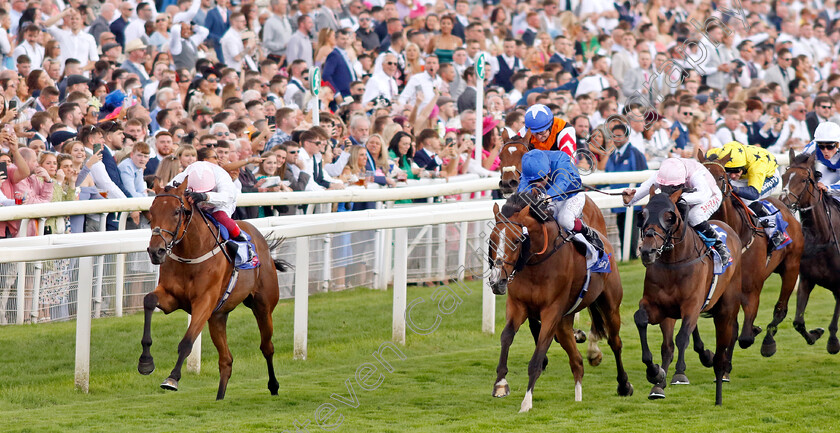 Absurde-0010 
 ABSURDE (Frankie Dettori) beats SWEET WILLIAM (right) and LIVE YOUR DREAM (centre) in The Sky Bet Ebor
York 26 Aug 2023 - Pic Steven Cargill / Racingfotos.com