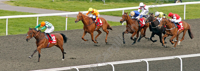 Duty-Of-Care-0003 
 DUTY OF CARE (Saffie Osborne) beats SLEEPING LION (2nd left) in The Virgin Bet Queen's Prize Handicap
Kempton 6 Apr 2024 - Pic Steven Cargill / Racingfotos.com