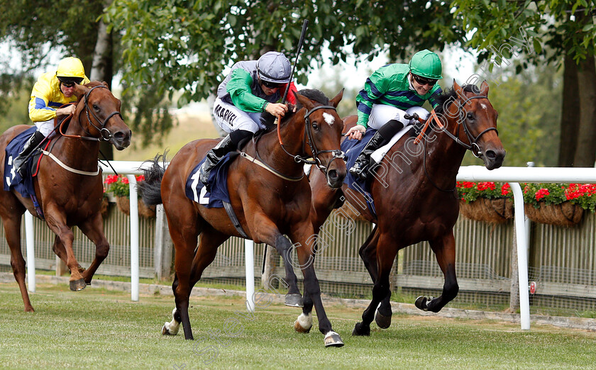 Happy-Odyssey-0005 
 HAPPY ODYSSEY (centre, Tom Marquand) beats FOX COACH (right) in The England V Belgium Specials At 188bet Novice Auction Stakes
Newmarket 28 Jun 2018 - Pic Steven Cargill / Racingfotos.com