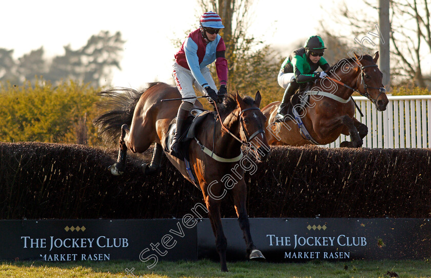 Monty s-Award-0001 
 MONTY'S AWARD (right, Page Fuller) with OSCAR WILDE (left, Henry Brooke) on his way to winning The Mansionbet Faller Insurance Handicap Chase 
Market Rasen 19 Apr 2021 - Pic Steven Cargill / Racingfotos.com