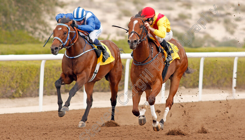 Leading-Spirit-0002 
 LEADING SPIRIT (right, Richard Mullen) beats ALKARAAMA (left) in The Shadwell Farm Handicap
Jebel Ali 24 Jan 2020 - Pic Steven Cargill / Racingfotos.com