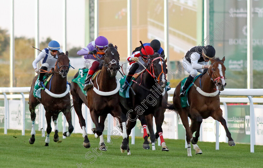 Hapipi-Go-Lucky-0003 
 HAPIPI GO LUCKY (right, Bauyrzhan Murzabayev) beats AASSER (left, Frankie Dettori) and GROOM (centre) in The International Jockeys Challenge R3
King Abdulziz Racecourse, Kingdom of Saudi Arabia, 24 Feb 2023 - Pic Steven Cargill / Racingfotos.com