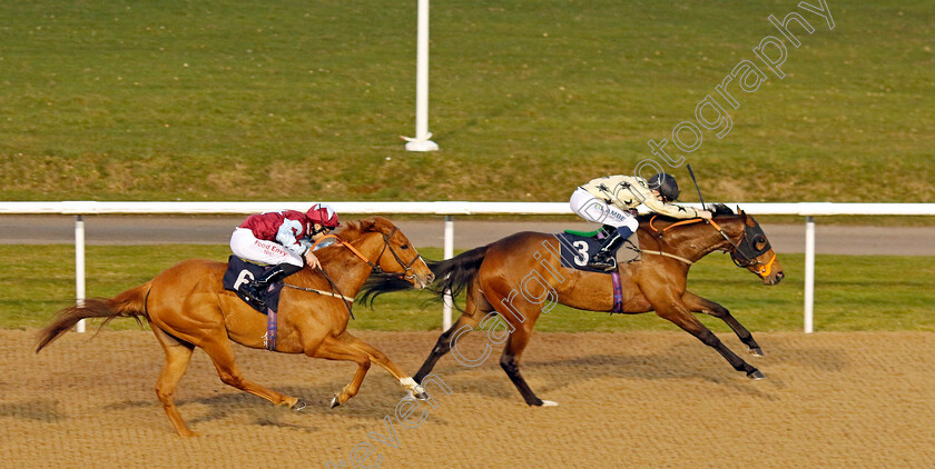 Queues-Likely-0001 
 QUEUES LIKELY (Billy Loughnane) beats MIGUEL (left) in The Best Racing Odds Guaranteed At Betmgm Handicap
Wolverhampton 9 Mar 2024 - Pic Steven Cargill / Racingfotos.com