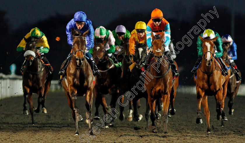 Espadrille-0004 
 ESPADRILLE (left, William Buick) beats RUFFINA (centre) in The100% Profit Boost At 32Redsport.com EBF Fillies Novice Stakes Div1 Kempton 8 Nov 2017 - Pic Steven Cargill / Racingfotos.com