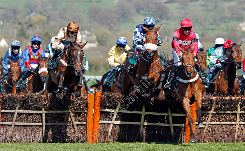 Brave-Eagle-0001 
 BRAVE EAGLE (right, Nico de Boinville) jumps with LISHEEN PRINCE (centre) and CARLOS DU FRUITIER (left) Cheltenham 18 Apr 2018 - Pic Steven Cargill / Racingfotos.com