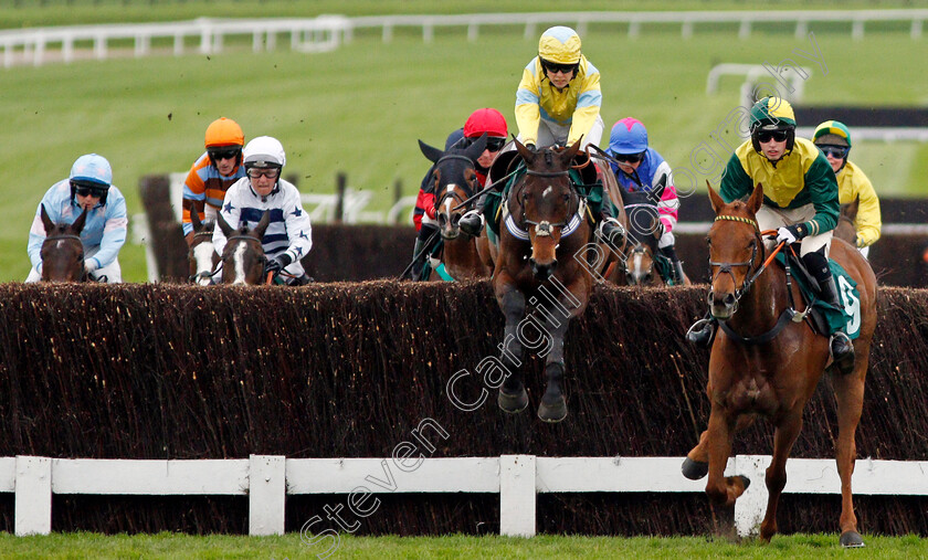 Popaway-0002 
 POPAWAY (centre, Immy Robinson) on her way to winning The Visit cheltenham.com Mares Open Hunters Chase Cheltenham 4 May 2018 - Pic Steven Cargill / Racingfotos.com