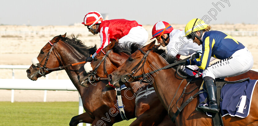 Campolina-0005 
 CAMPOLINA (right, Rosie Jessop) beats THE DARK KNIGHT (left) and HIGH BEAM (centre) in The Batelco Cup
Sakhir Racecourse, Bahrain 19 Nov 2021 - Pic Steven Cargill / Racingfotos.com