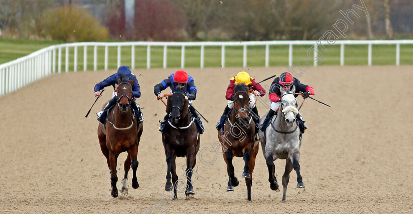 Lorna-Cole-0001 
 LORNA COLE (right, Josephine Gordon) beats SLOWMO (2nd right) REQUINTO DAWN (2nd left) and STEELRIVER (left) in The Betway Claiming Stakes
Wolverhampton 13 Mar 2021 - Pic Steven Cargill / Racingfotos.com