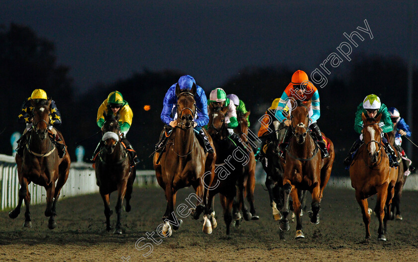 Espadrille-0002 
 ESPADRILLE (left, William Buick) beats RUFFINA (2nd right) in The100% Profit Boost At 32Redsport.com EBF Fillies Novice Stakes Div1 Kempton 8 Nov 2017 - Pic Steven Cargill / Racingfotos.com