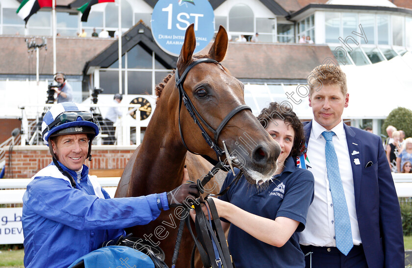 Al-Azeeza-0006 
 AL AZEEZA (Jim Crowley) with trainer James Owen after The Emirates Premier Handicap
Newbury 28 Jul 2019 - Pic Steven Cargill / Racingfotos.com