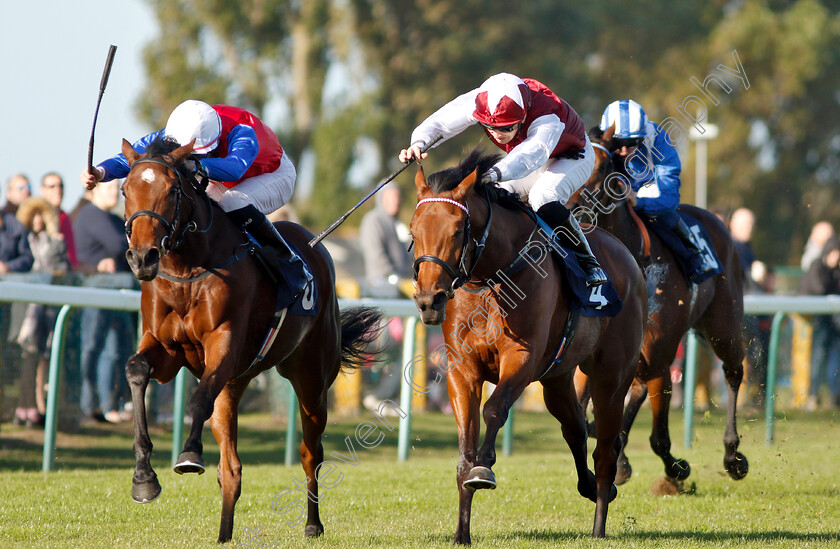 Mehdaayih-0007 
 MEHDAAYIH (left, Robert Havlin) beats FANNY LOGAN (right) in The British Stallion Studs EBF Fillies Novice Stakes Div2
Yarmouth 23 Oct 2018 - Pic Steven Cargill / Racingfotos.com