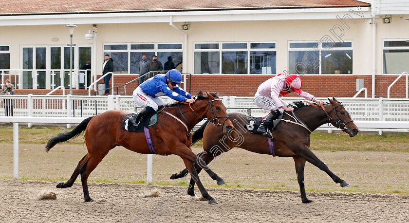 Barging-Thru-0003 
 BARGING THRU (left, Hollie Doyle) beats TIPPY TOES (right) in The tote Placepot First Bet Of The Day EBF Restricted Novice Stakes
Chelmsford 29 Apr 2021 - Pic Steven Cargill / Racingfotos.com