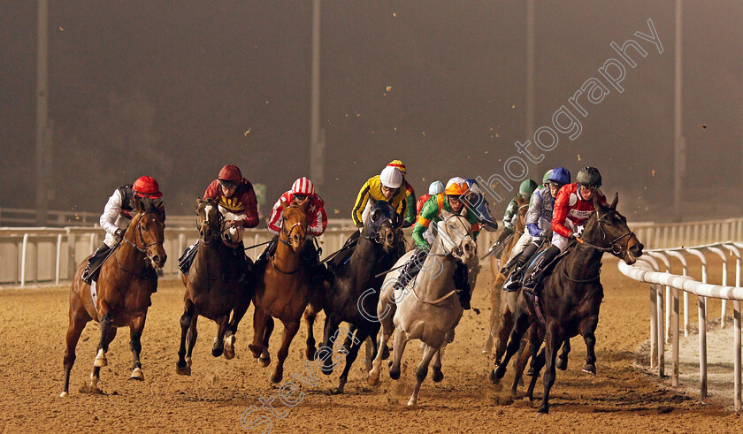 Alto-Volante-0003 
 ALTO VOLANTE (left, Tom Marquand) is widest into the first turn before beating BE MY BEAU (right) and STANLEY BALDWIN (yellow) in The Get Your Ladbrokes Odds Boost Novice Stakes
Wolverhampton 7 Jan 2021 - Pic Steven Cargill / Racingfotos.com