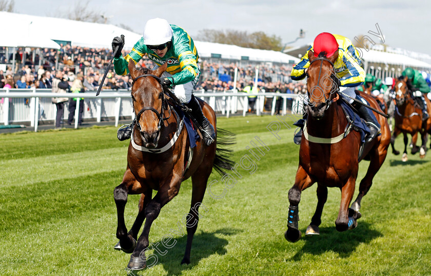 Zenta-0001 
 ZENTA (left, Mark Walsh) beats BO ZENITH (right) in The Jewson Anniversary 4yo Juvenile Hurdle
Aintree 13 Apr 2023 - Pic Steven Cargill / Racingfotos.com