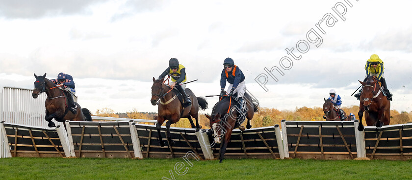 Aucunrisque-0001 
 AUCUNRISQUE (2nd left, Freddie Gordon) beats MIRABAD (2nd right) ALNILAM (left) and BREAK MY SOUL (right) in The LK Bennett Autumn Collection Handicap Hurdle
Ascot 22 Nov 2024 - Pic Steven Cargill / Racingfotos.com