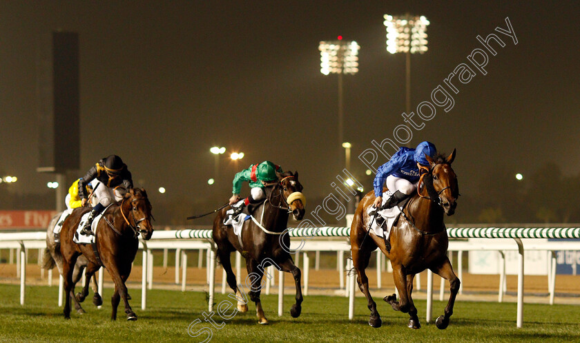 Promising-Run-0001 
 PROMISING RUN (Pat Cosgrave) beats REHANA (centre) in The Cape Verdi Stakes Meydan 25 Jan 2018 - Pic Steven Cargill / Racingfotos.com