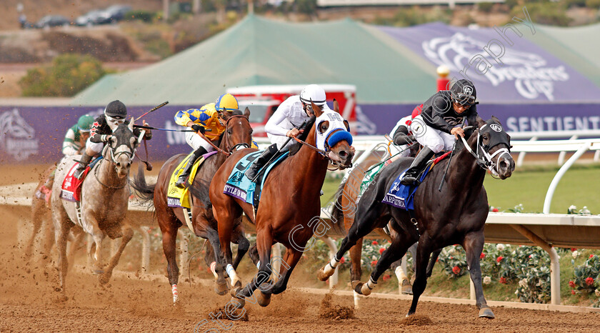 Battle-Of-Midway-0006 
 BATTLE OF MIDWAY (centre, Flavian Prat) beats SHARP AZTECA (right) in The Breeders' Cup Dirt Mile, Del Mar USA 3 Nov 2017 - Pic Steven Cargill / Racingfotos.com