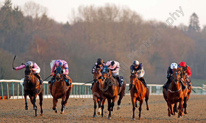 Unit-Of-Assessment-0001 
 UNIT OF ASSESSMENT (2nd left, Adam Kirby) beats BAN SHOOF (centre) and MUSIC MAJOR (left) in The Betway Live Casino Handicap Handicap Lingfield 24 Feb 2018 - Pic Steven Cargill / Racingfotos.com