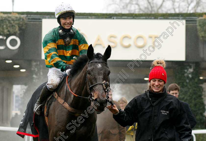 Drumcliff-0006 
 DRUMCLIFF (Aine O'Connor) after The Thames Materials Amateur Riders Handicap Chase Ascot 20 Jan 2018 - Pic Steven Cargill / Racingfotos.com