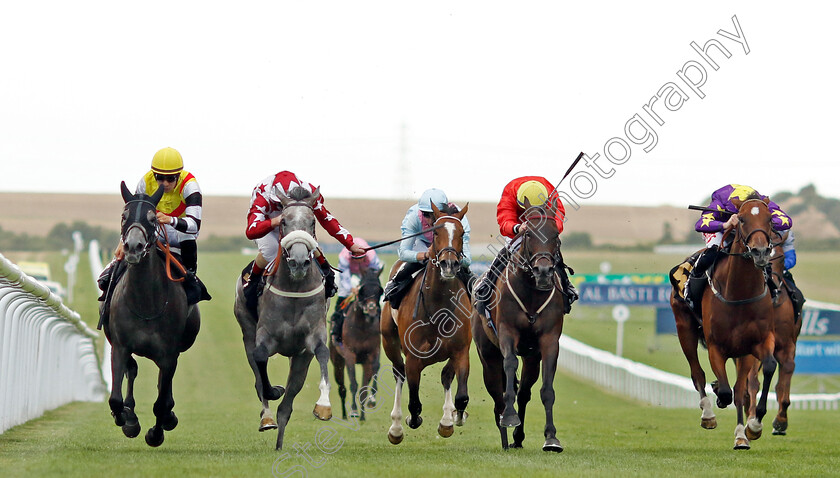 Nuble-0002 
 NUBLE (left, Stefano Cherchi) beats LETHAL TOUCH (2nd left) FIRST DANCE (2nd right) and MREMBO (right) in The Follow @racingtv On Instagram Fillies Handicap
Newmarket 29 Jul 2022 - Pic Steven Cargill / Racingfotos.com