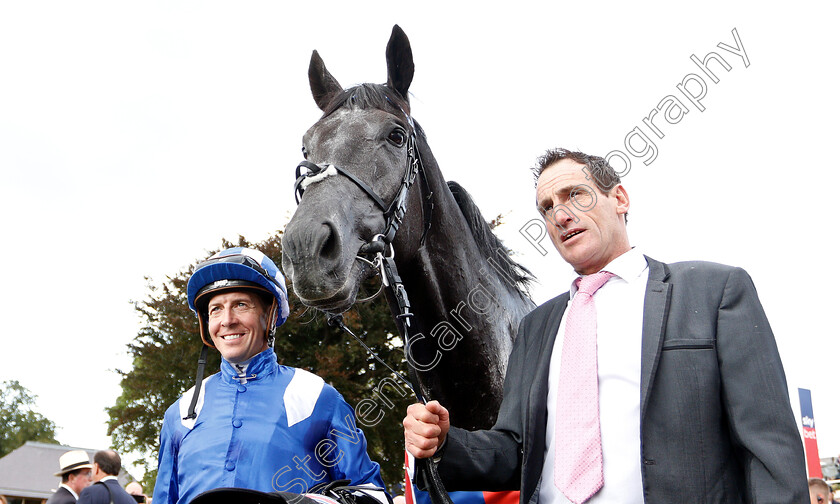 Muntahaa-0012 
 MUNTAHAA (Jim Crowley) and groom Glen Magee after The Sky Bet Ebor Handicap
York 25 Aug 2018 - Pic Steven Cargill / Racingfotos.com