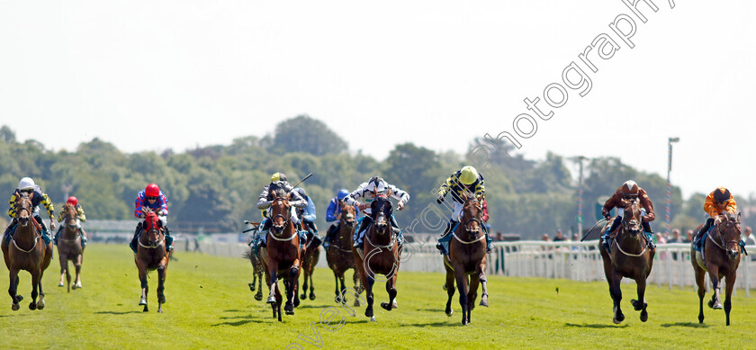 Celestial-Flight-0006 
 CELESTIAL FLIGHT (3rd right, James Sullivan) wins The SKF Rous Selling Stakes
York 16 Jun 2023 - Pic Steven Cargill / Racingfotos.com