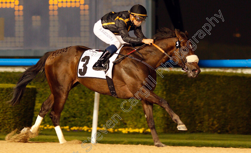 Claim-The-Roses-0005 
 CLAIM THE ROSES (Mickael Barzalona) wins The BGA Billets Trophy Handicap Meydan 25 Jan 2018 - Pic Steven Cargill / Racingfotos.com