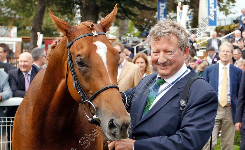 Poet s-Society-0009 
 MARK JOHNSTON with POET'S SOCIETY after the Clipper Logistics Handicap, becoming the winningmost trainer in the UK of all time
York 23 Aug 2018 - Pic Steven Cargill / Racingfotos.com