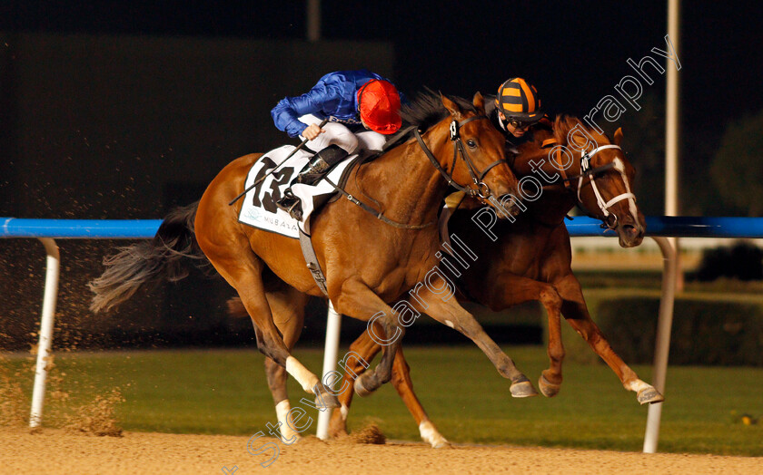 Winter-Lightning-0004 
 WINTER LIGHTNING (left, Pat Cosgrave) beats RAYYA (right) in The UAE 1000 Guineas Trial Meydan 18 Jan 2018 - Pic Steven Cargill / Racingfotos.com