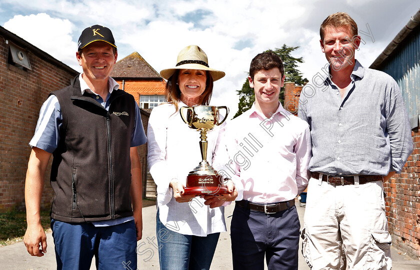 Melbourne-Cup-0002 
 Amanda Elliott and the Melbourne Cup, with jockey Oisin Murphy, trainer Andrew Balding and owners racing manager David Redvers - the connections of horse COUNT OCTAVE
Andrew Balding commented: ‘Likely route will be Lonsdale Stakes or Ebor at York depending on where Sheikh Fahad would like to run with the former being the most likely. Long term aim though is the Lexus Melbourne Cup.’
Kingsclere 16 July 2018 - Pic Steven Cargill