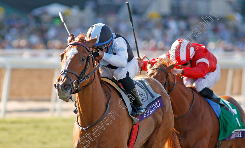 Sharing-0003 
 SHARING (Manuel Franco) wins The Breeders' Cup Juvenile Fillies Turf
Santa Anita USA 1 Nov 2019 - Pic Steven Cargill / Racingfotos.com