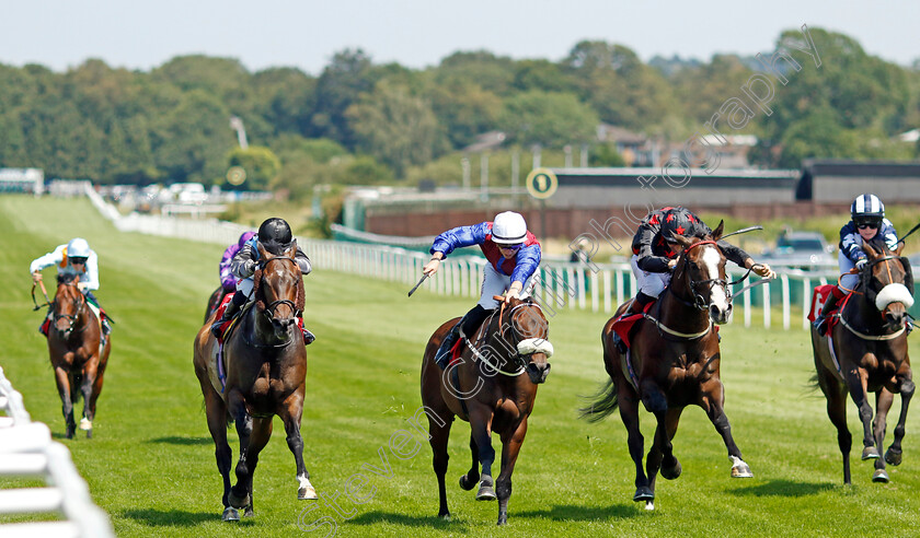 Dream-Composer-0003 
 DREAM COMPOSER (2nd right, Dougie Costello) beats KORKER (centre) and ARECIBO (left) in The Cavani Menswear Sartorial Sprint Handicap
Sandown 7 Jul 2023 - Pic Steven Cargill / Racingfotos.com