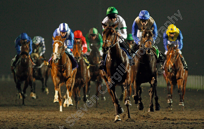 Archie-Mckellar-0007 
 ARCHIE MCKELLAR (Pat Dobbs) beats RECOLLECT (right) and HAADER (left) in The 32Red.com Novice Stakes Kempton 18 Oct 2017 - Pic Steven Cargill / Racingfotos.com