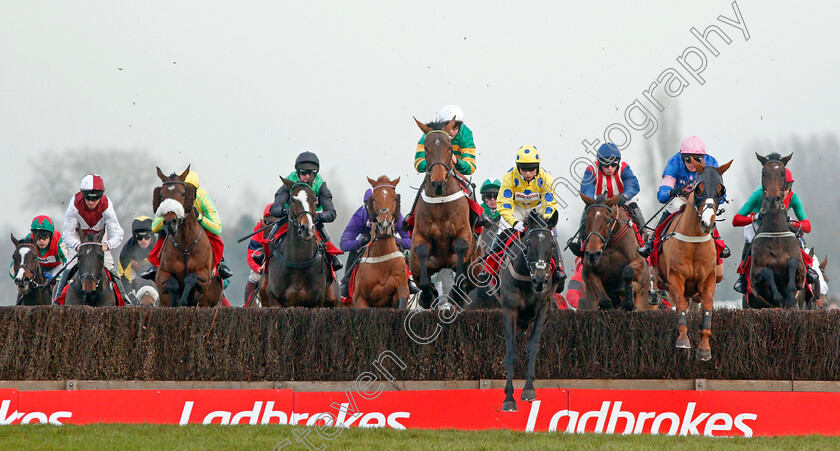 De-Rasher-Counter-0001 
 winner DE RASHER COUNTER (3rd right, Ben Jones) with DINGO DOLLAR (2nd right) YALA ENKI (yellow) and OK CORRAL (centre) during The Ladbrokes Trophy Chase
Newbury 30 Nov 2019 - Pic Steven Cargill / Racingfotos.com