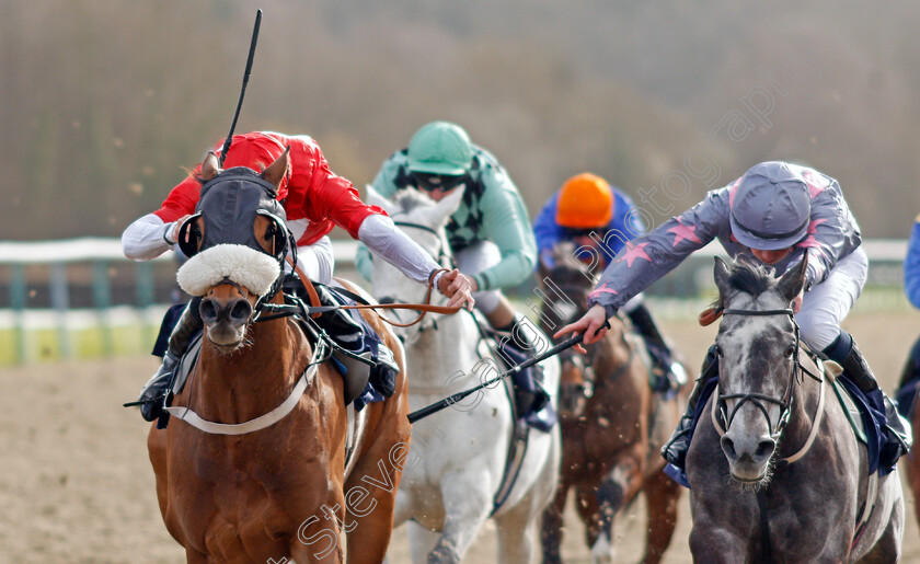 Crimewave-0004 
 CRIMEWAVE (left, Jack Mitchell) beats ONE TO GO (right) in The Heed Your Hunch At Betway Handicap
Lingfield 22 Feb 2020 - Pic Steven Cargill / Racingfotos.com