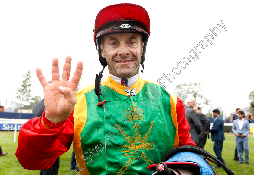 Olivier-Peslier-0001 
 OLIVIER PESLIER after winning 4 races on Dubai International Arabian Raceday
Newbury 29 Jul 2018 - Pic Steven Cargill / Racingfotos.com