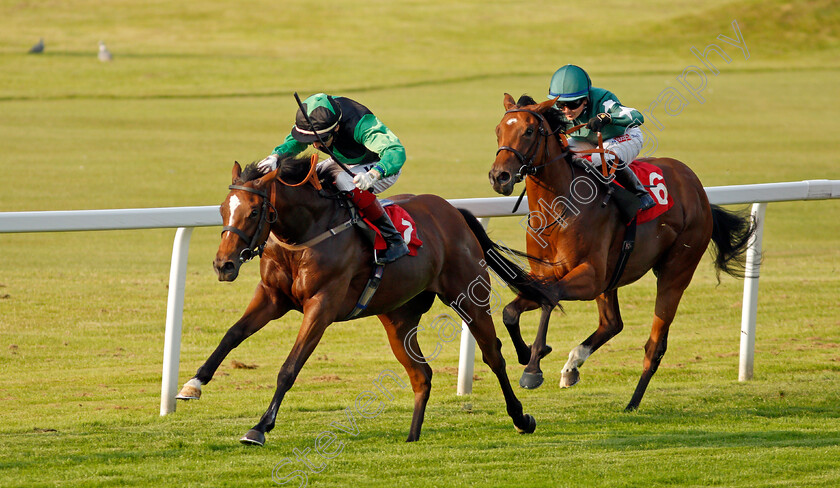 Porsche-Cavalier-0002 
 PORSCHE CAVALIER (David Egan) beats LADY FANTASIA (right) in The British Stallion Studs EBF Maiden Fillies Stakes
Sandown 21 Jul 2021 - Pic Steven Cargill / Racingfotos.com