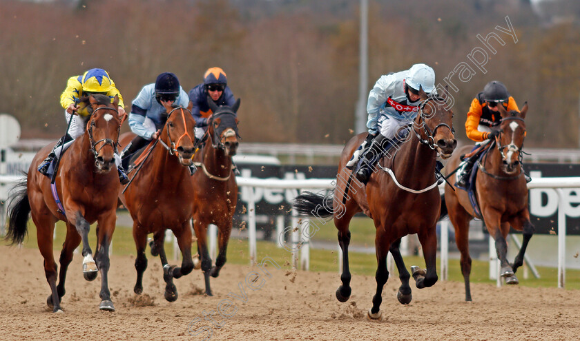 Double-Dealing-0002 
 DOUBLE DEALING (right, Billy Garritty) beats PRAISE OF SHADOWS (left) in The Get Your Ladbrokes Daily Odds Boost Handicap
Wolverhampton 13 Mar 2021 - Pic Steven Cargill / Racingfotos.com