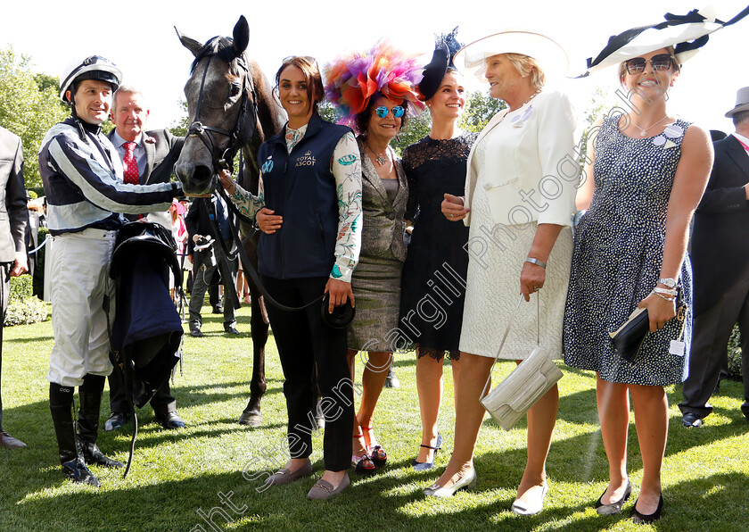 Alpha-Centauri-0013 
 ALPHA CENTAURI (Colm O'Donoghue) with Jessica Harrington and Maria Niarchos after The Coronation Stakes
Royal Ascot 22 Jun 2018 - Pic Steven Cargill / Racingfotos.com