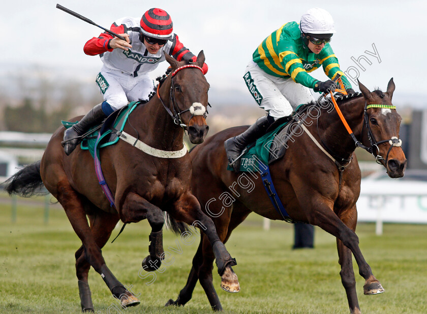 Party-Business-0004 
 PARTY BUSINESS (left, Charlie Todd) beats ILIKEDWAYURTHINKIN (right) in the EFT Construction Handicap Hurdle
Aintree 9 Apr 2022 - Pic Steven Cargill / Racingfotos.com