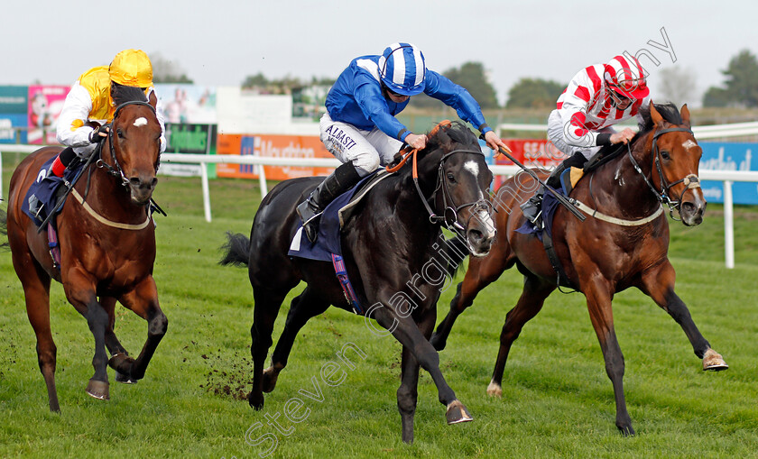 Tilaawah-0004 
 TILAAWAH (centre, Ryan Moore) beats PRINCE OF BEL LIR (right) and INVER PARK (left) in The Free Daily Tips On At The Races Nursery
Yarmouth 20 Oct 2020 - Pic Steven Cargill / Racingfotos.com