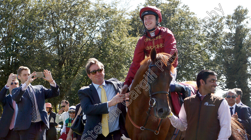 Lightning-Spear-0012 
 LIGHTNING SPEAR (Oisin Murphy) with David Simcock after The Qatar Sussex Stakes
Goodwood 1 Aug 2018 - Pic Steven Cargill / Racingfotos.com