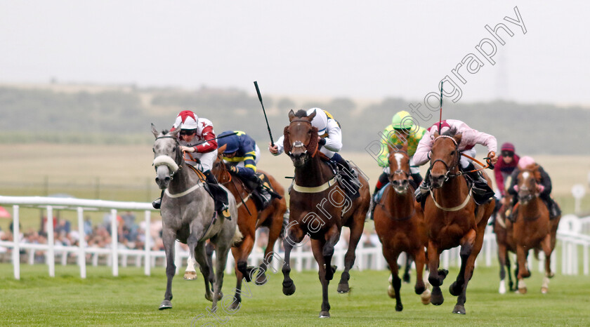 Ragosina-0005 
 RAGOSINA (centre, Daniel Muscutt) beats MOONLIT CLOUD (right) and LETHAL TOUCH (left) in The Minzaal Bred At Ringfort Stud Fillies Handicap
Newmarket 30 Jun 2023 - Pic Steven Cargill / Racingfotos.com