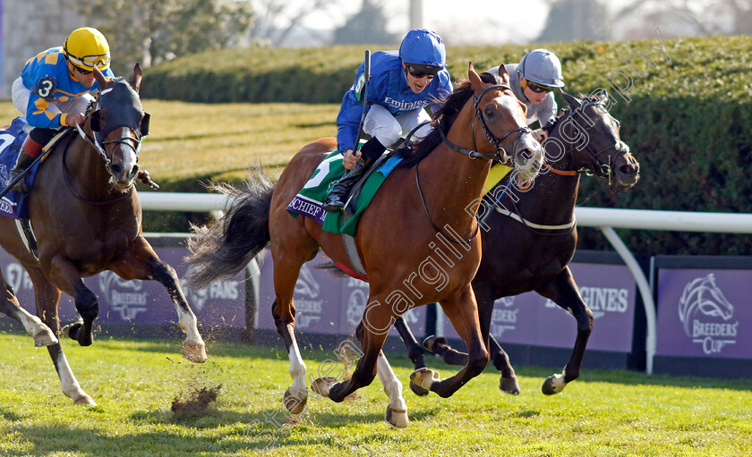 Mischief-Magic-0006 
 MISCHIEF MAGIC (William Buick) beats DRAMATISED (right) in The Breeders' Cup Juvenile Turf Sprint
Breeders Cup Meeting, Keeneland USA, 4 Nov 2022 - Pic Steven Cargill / Racingfotos.com