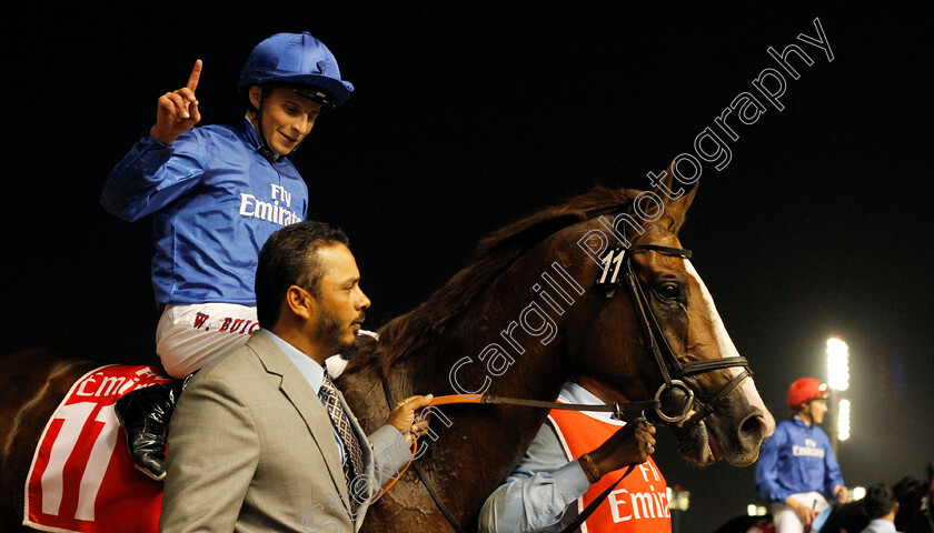 Hawkbill-0014 
 HAWKBILL (William Buick) after The Dubai City Of Gold Meydan Dubai 10 Mar 2018 - Pic Steven Cargill / Racingfotos.com